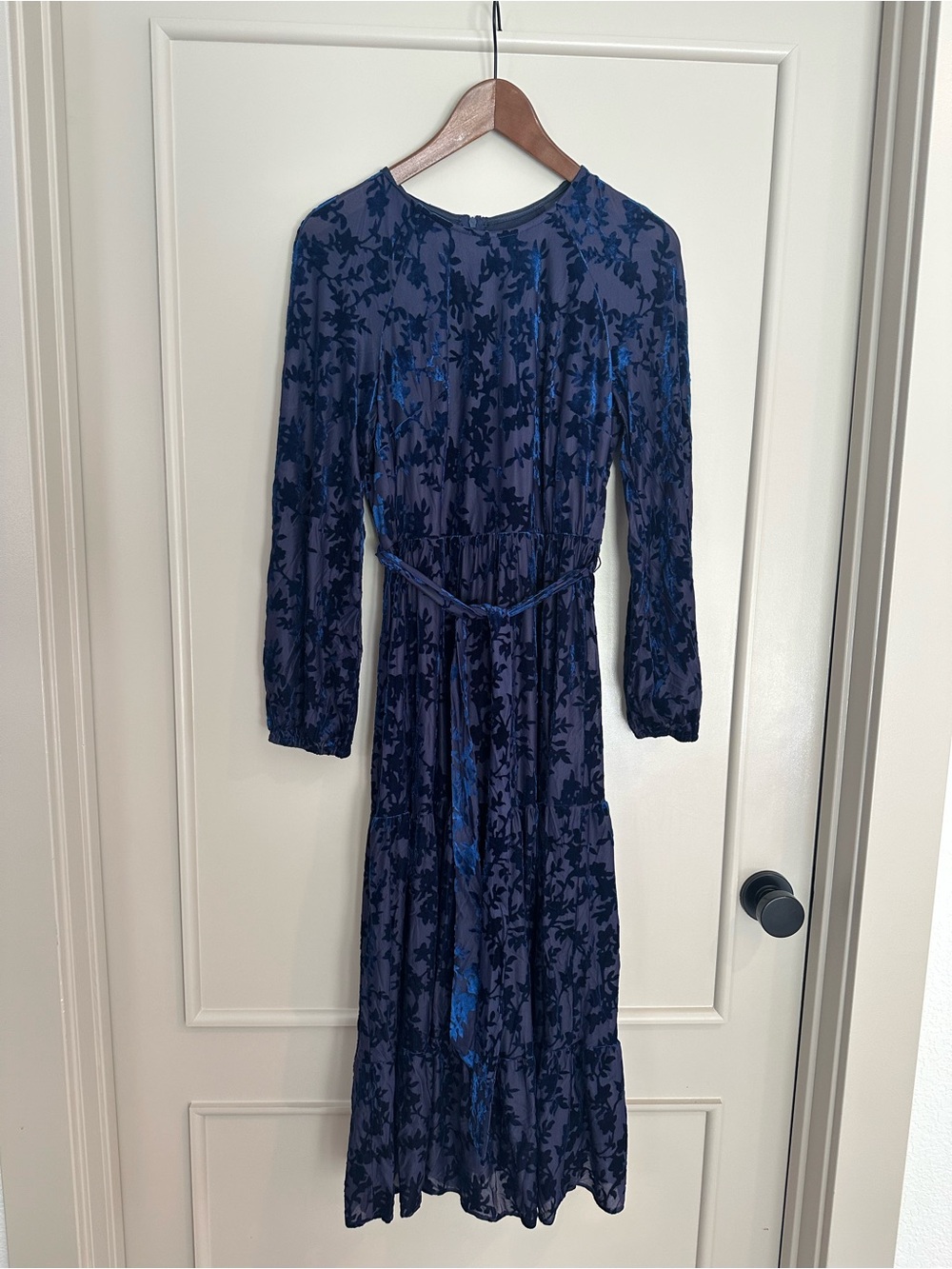 Women’s Navy Floral Midi Dress with Belt